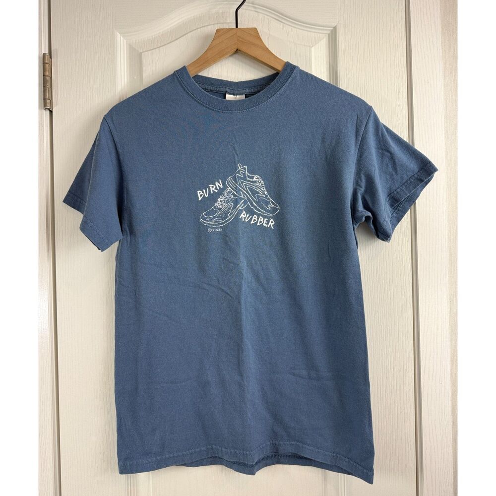 Gildan Burn Rubber Sneaker Graphic T Shirt Blue Size Small Streetwear